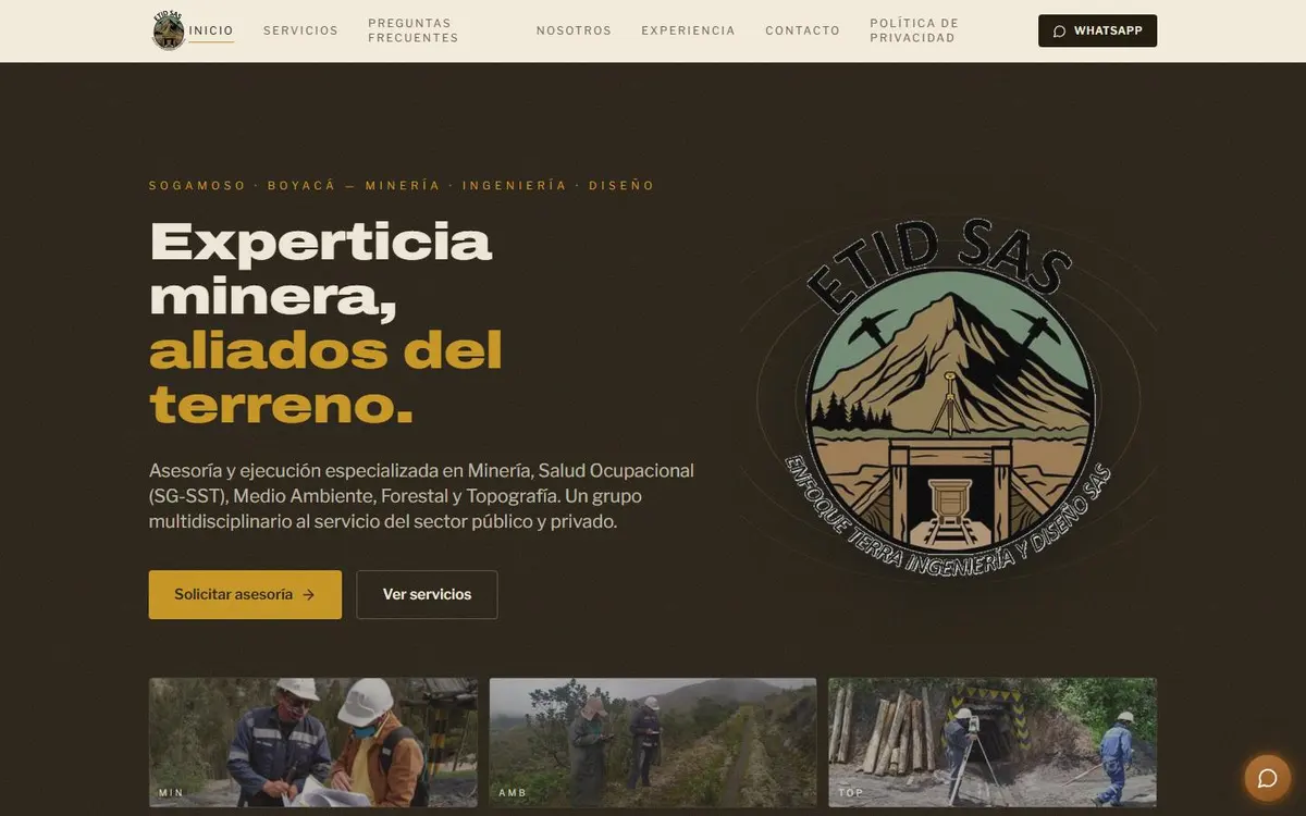 Enfoque Terra home page on desktop