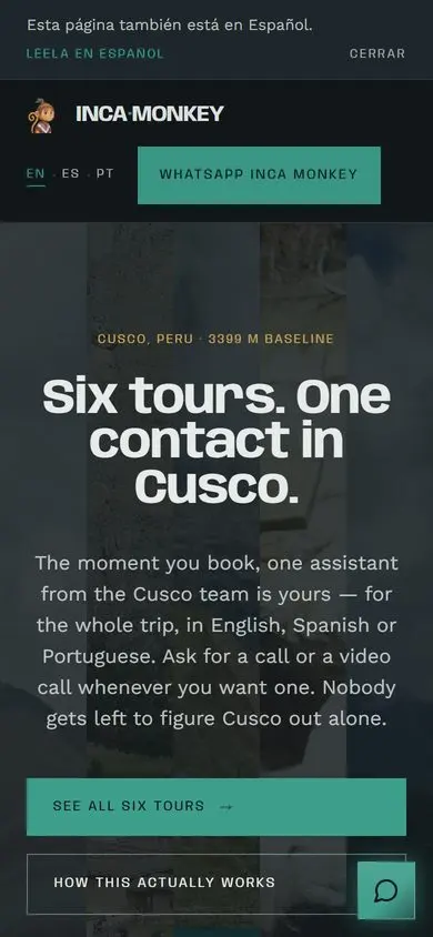 Inca Monkey home page on a phone