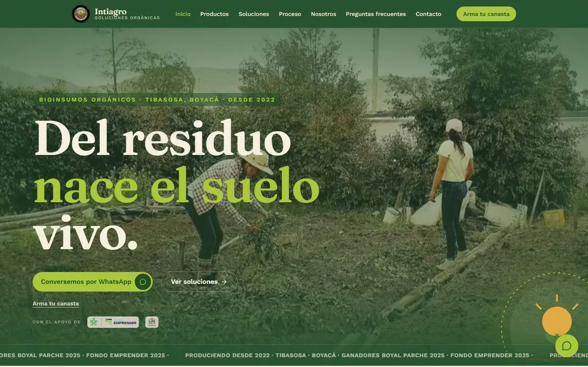 Intiagro home page on desktop