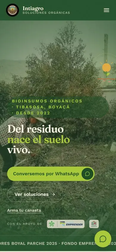 Intiagro home page on a phone